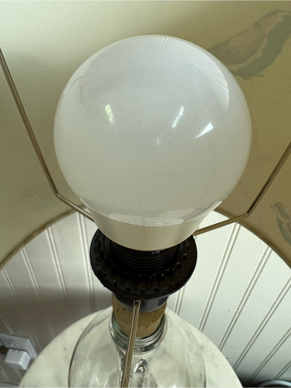 Glass Bottle Jug Table Lamp Birds & Leaves Drum Shade Upcycled Country Farmhouse - Picture 10 of 14